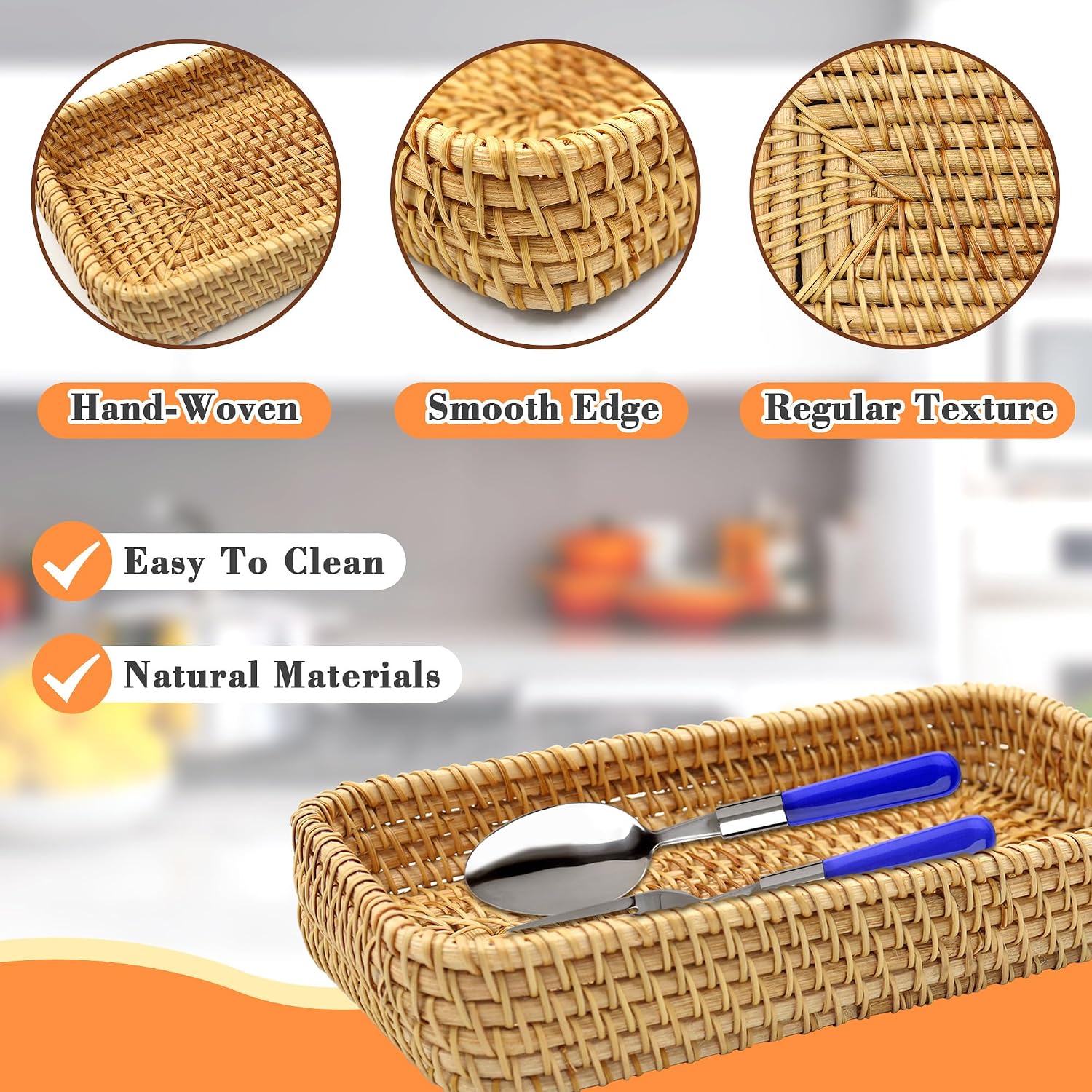 Small Rattan Serving Tray Natural Woven Decorative Serving Tray Entryway Table Basket / Brown