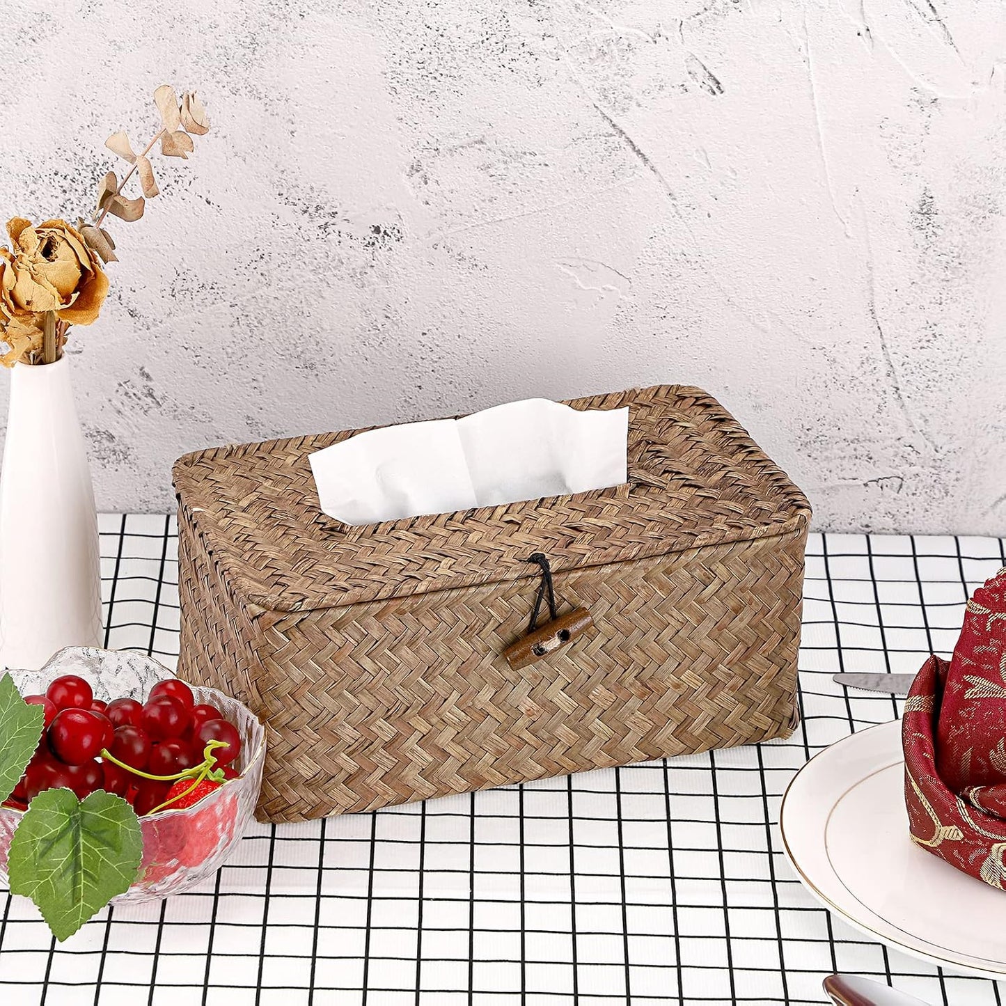 Tissue Box Cover Rectangle Tissue Box Seagrass Tissue Box Holder Woven Tissue / Coffee / Medium