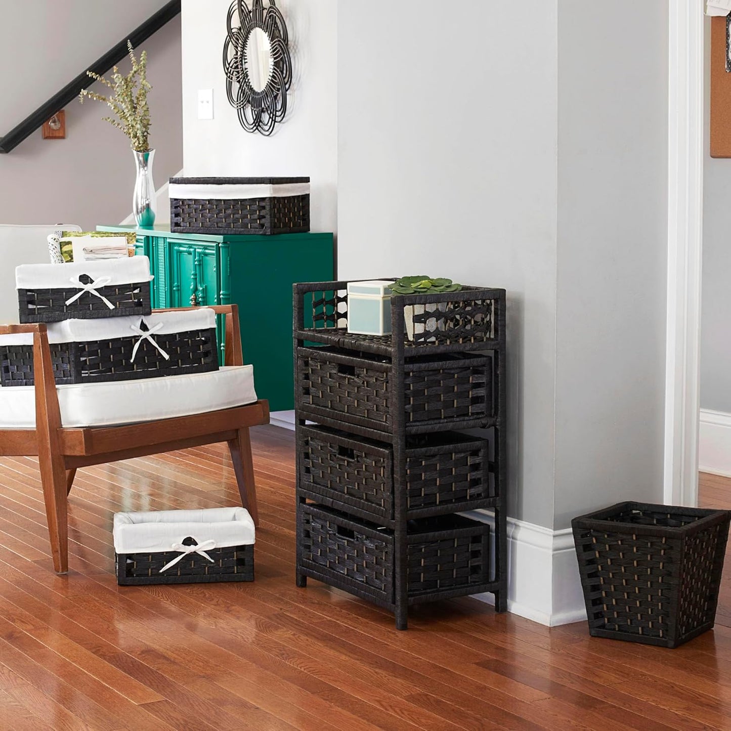 Hand-Woven Paper Rope Basket / Black