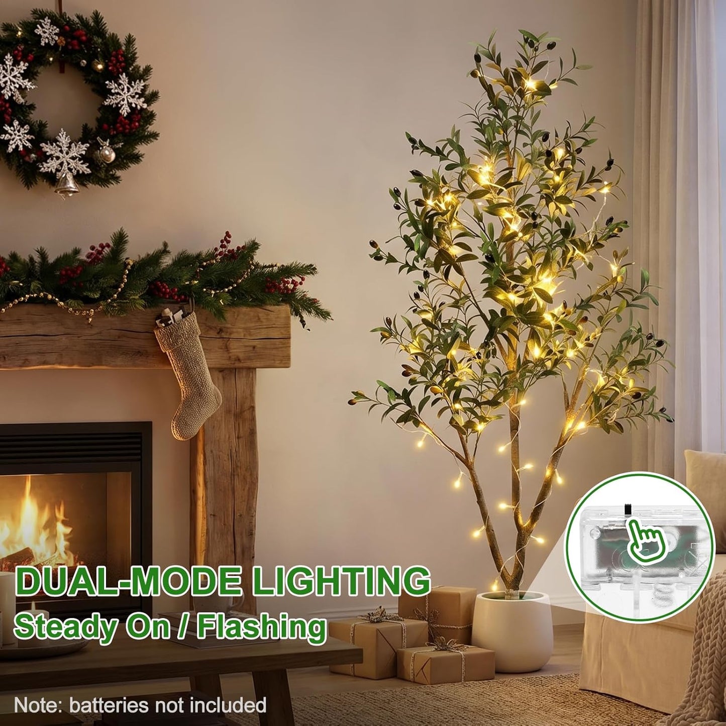 Lights & Planter / Realistic Faux Olive Trees / 6ft / 6 Inch