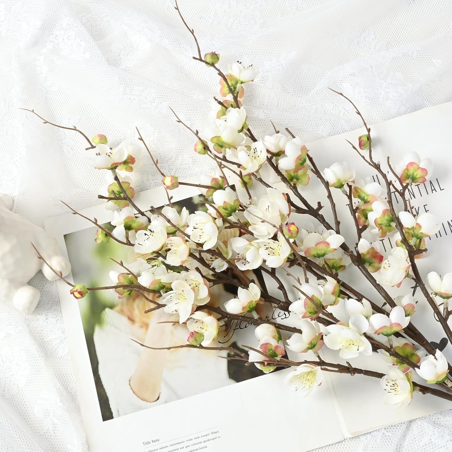 Artificial Flowers / Faux Cherry Blossom Branches / Set of 4
