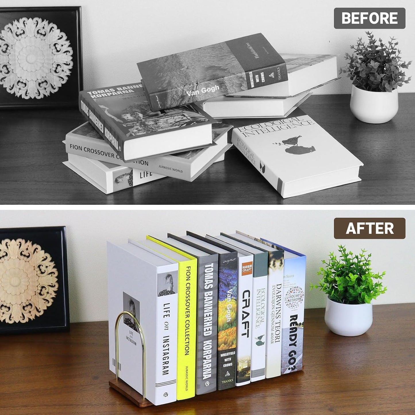 Handmade Walnut Wood Bookends / Walnut Brown
