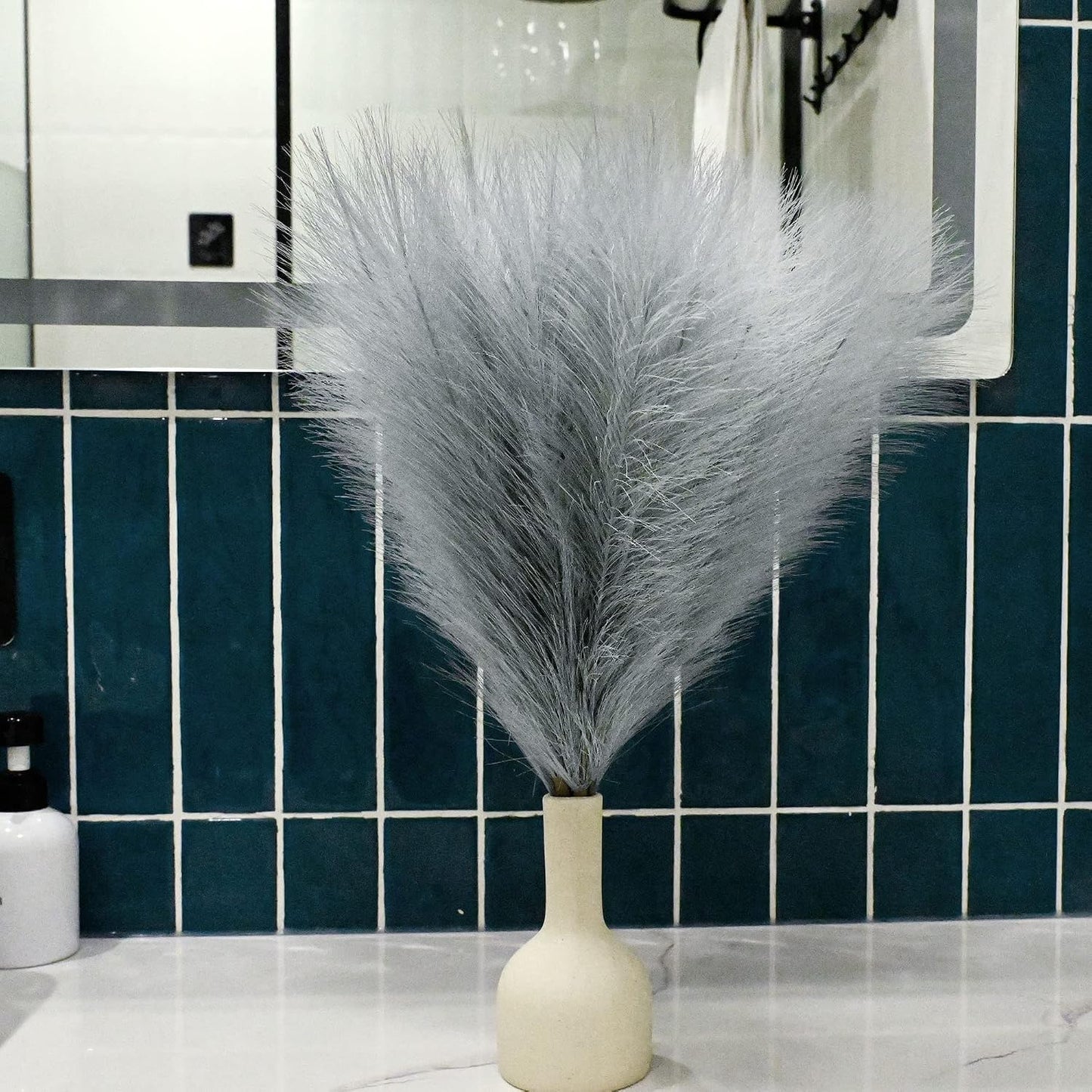 Faux Pampas Grass Arrangement / E2- Grey / Set of 6