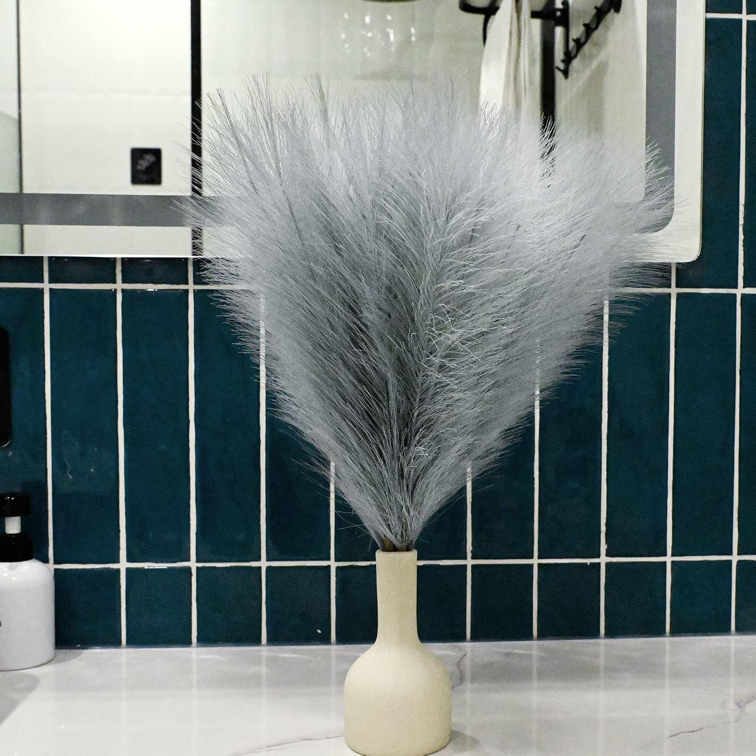 Faux Pampas Grass Arrangement / E2- Grey / Set of 6