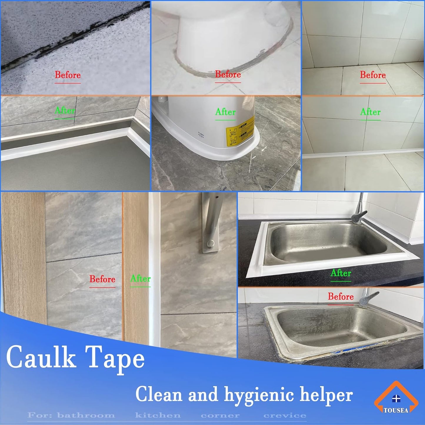 White Caulk Tape for Bathtub Self Adhesive / White-1.5in-19.7ft-a / 1.5 x 19.7
