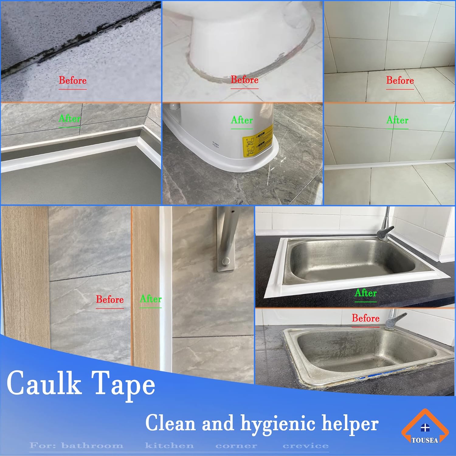 White Caulk Tape for Bathtub Self Adhesive / White-1.5in-19.7ft-a / 1.5 x 19.7
