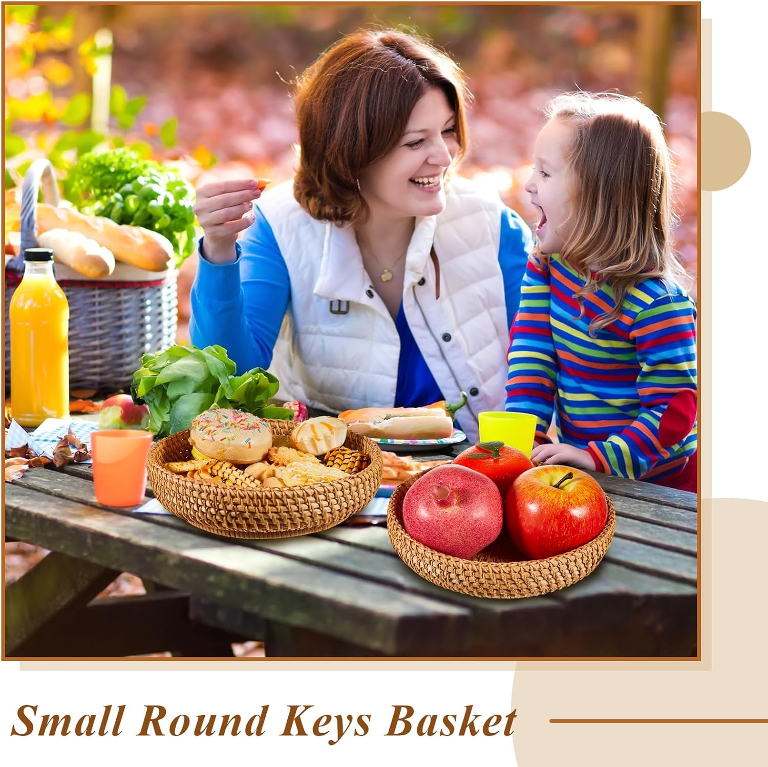 Small Basket for Entryway Table Woven Wicker Key Bowl Basket Rattan Tray Organizing / Brown / Round