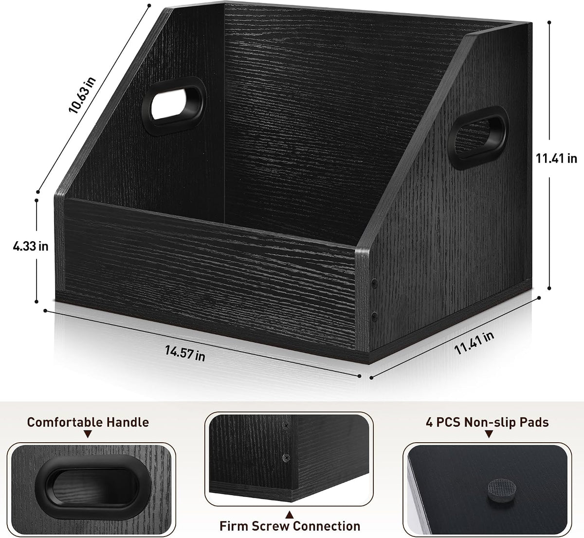 Vinyl Record Storage, Wooden Record Crate Box Case, Vinyl Album Storage Record Holder Holds up to 60+ Records, Desktop