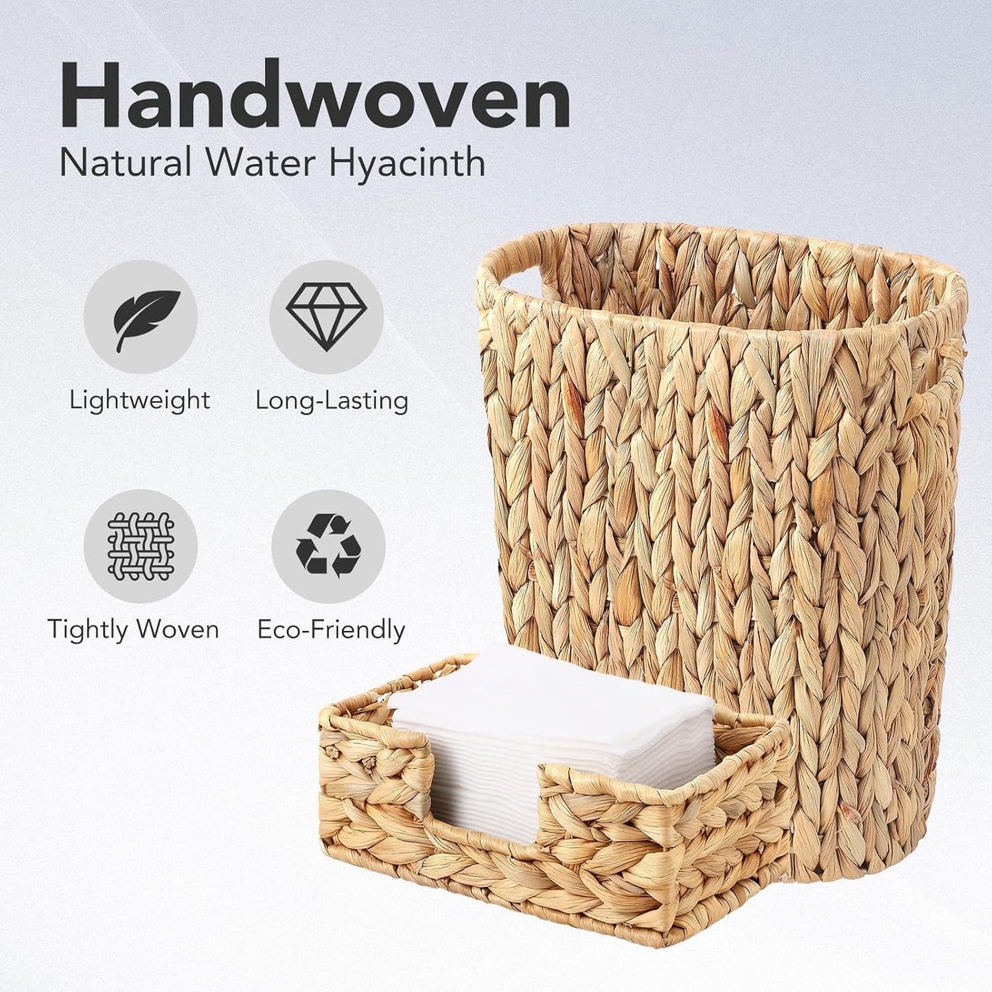 Wicker Trash Can and Rectangle Napkin Holder / Khaki / Wicker Trash Can+napkin Holder