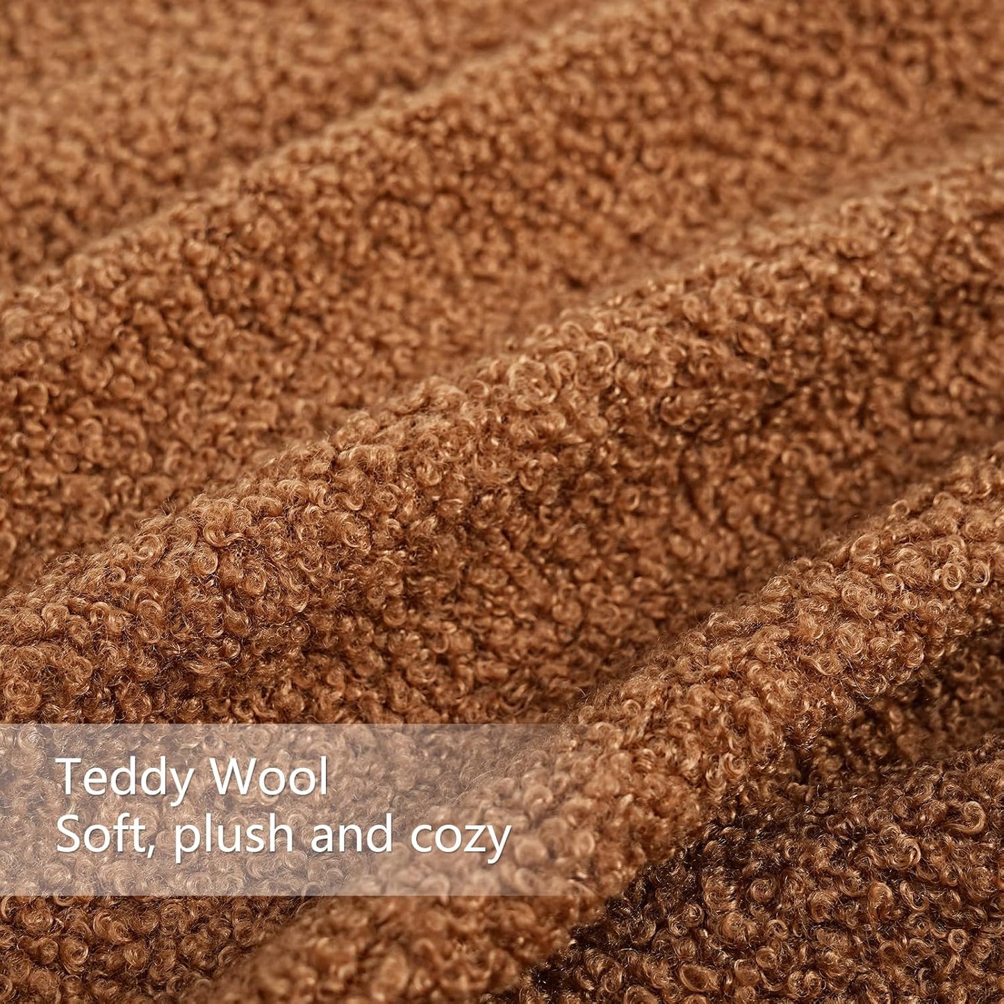 Teddy Boucle Decorative Throw Pillow Covers Faux Leather Contrast / Brown / 18 x 18 / Set of 2