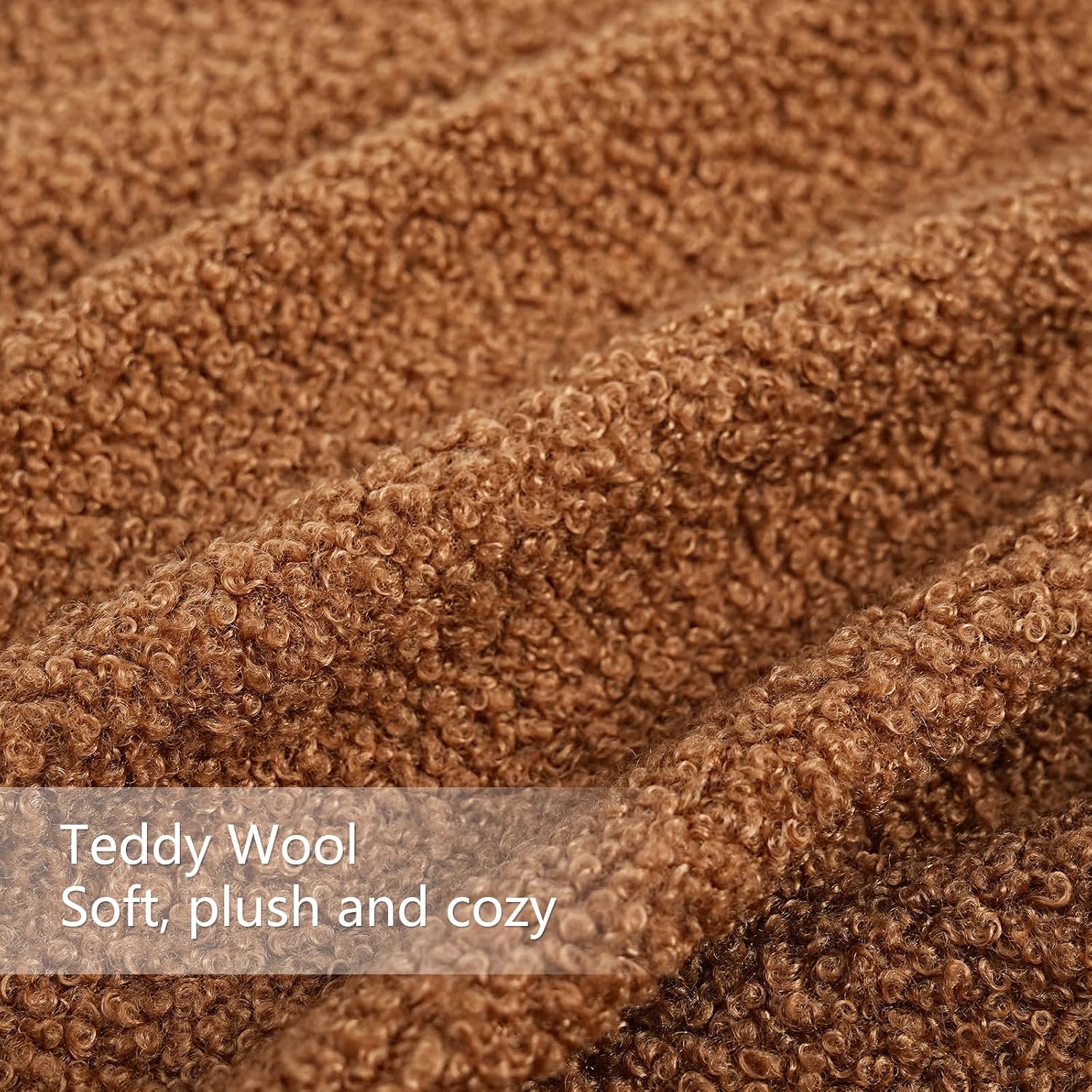 Teddy Boucle Decorative Throw Pillow Covers Faux Leather Contrast / Brown / 18 x 18 / Set of 2