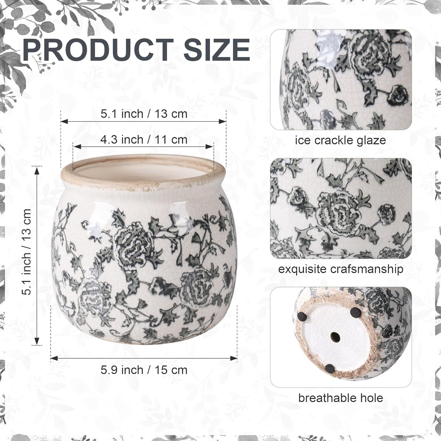 Vintage Ceramic Planter / Grey-round