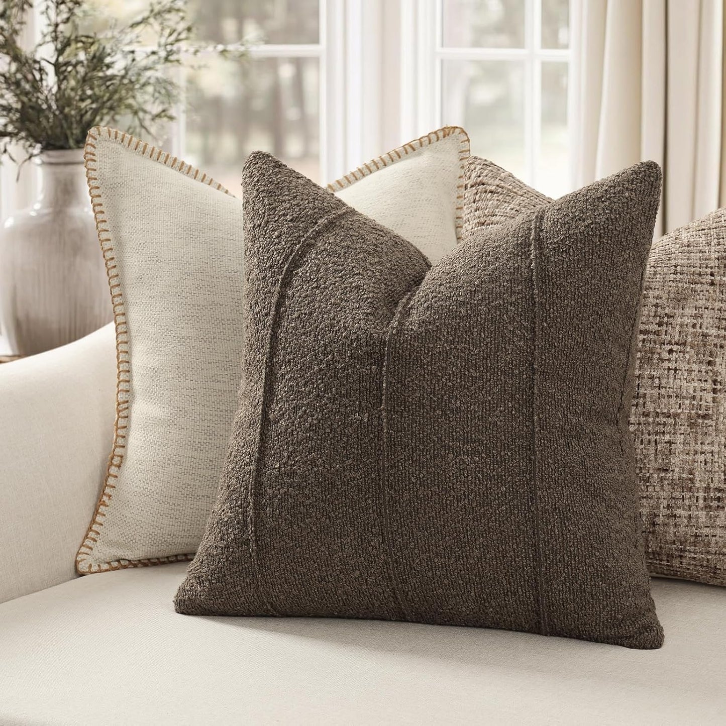 Textured Boucle Throw Pillow Covers / Brown / 18 x 18 / Set of 2