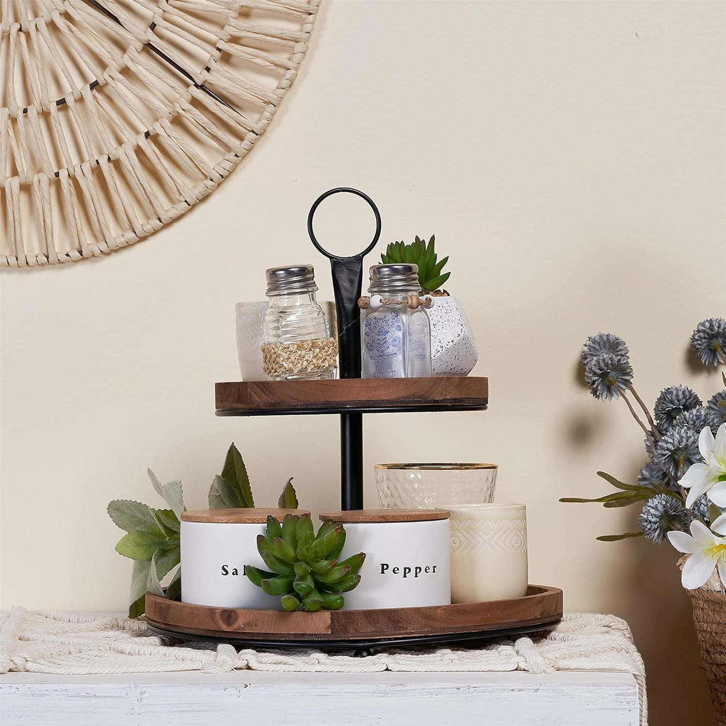 Farmhouse Tiered Tray Decor / Brown