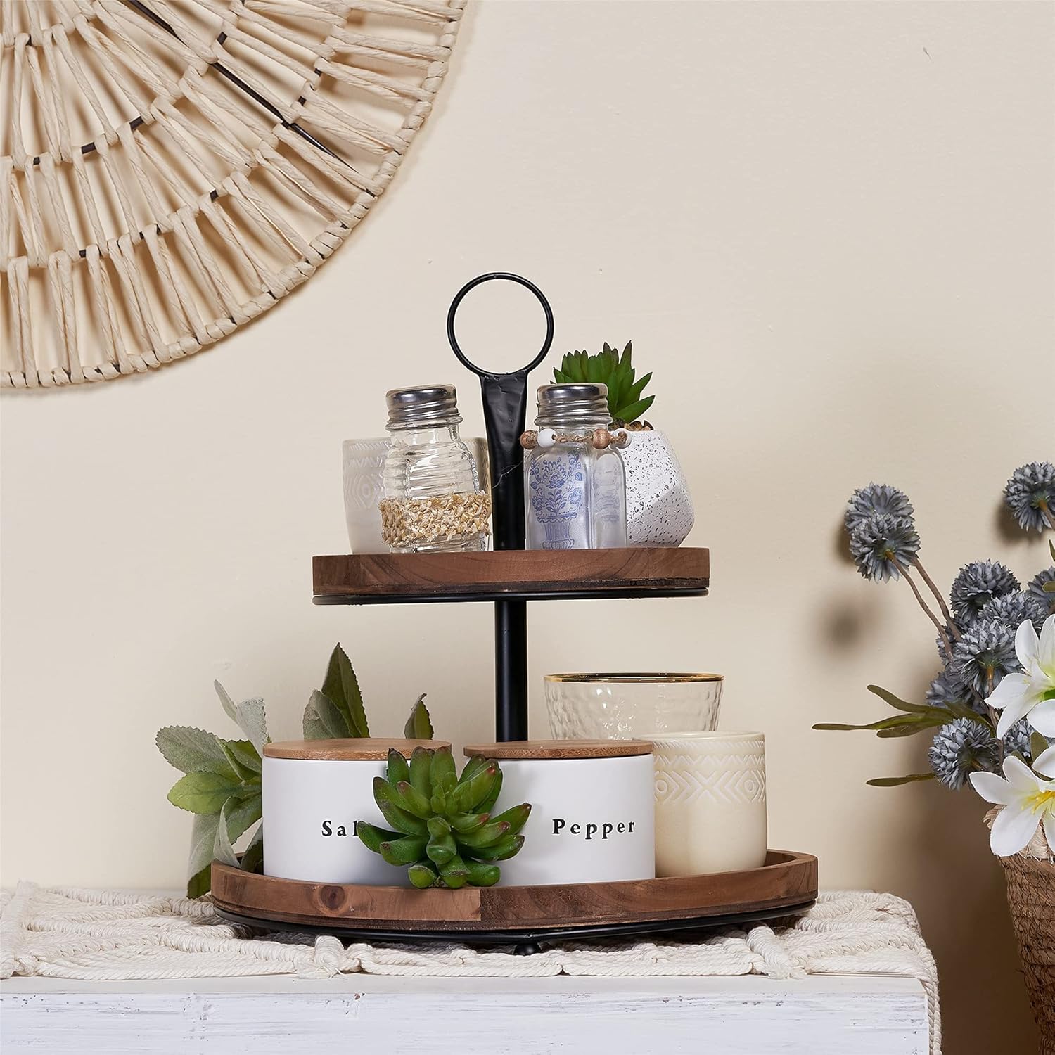 Farmhouse Tiered Tray Decor / Brown