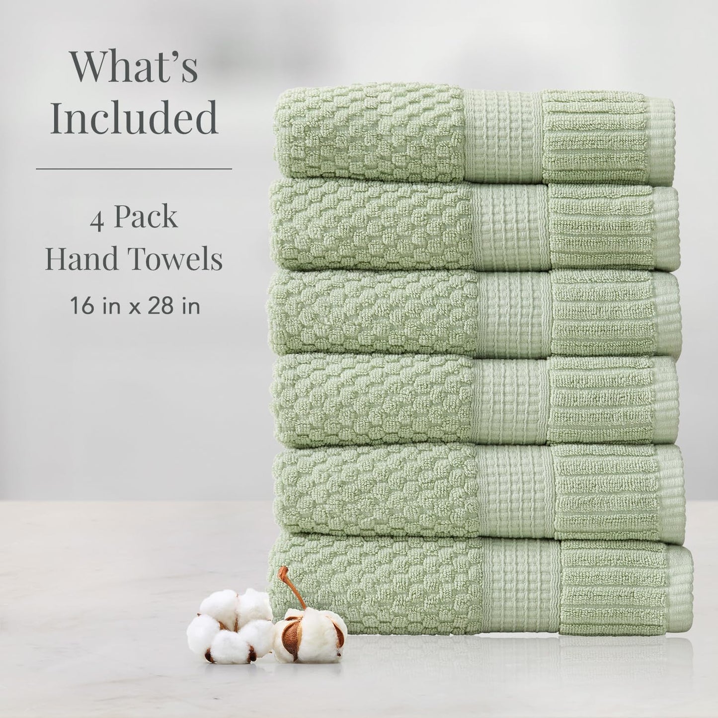 NY Loft 100% Cotton 6-Pack Hand Towel Set | Sage | Oeko-TEX | Quick-Dry | Six 16" x 28" Hand Towels | Super Absorbent