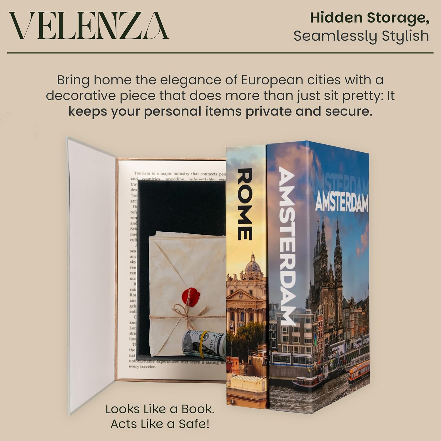 Velvet-Lined Faux Book Storage Box Set for Keepsakes / 3-pack / Set of 3
