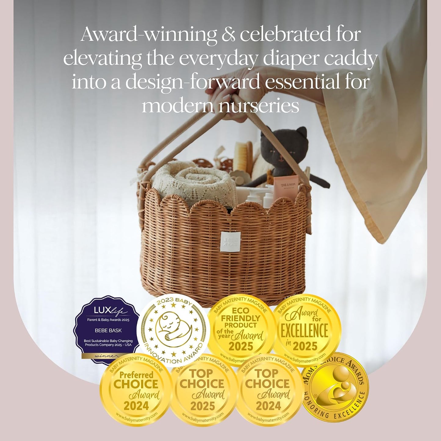 Handmade & Award-Winning Scalloped Rattan Basket / Mocca