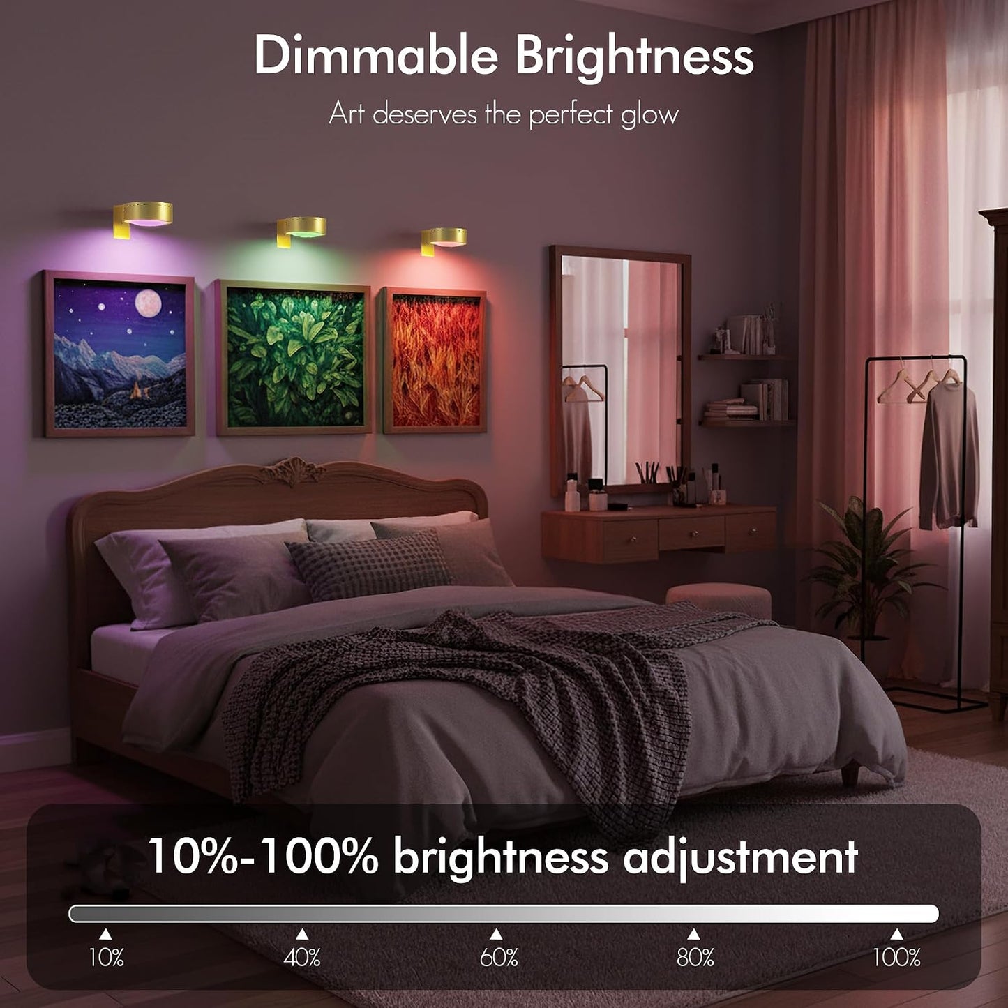 Picture Lights for Wall, Rechargeable Battery Wireless Poster Lights, Gold | LED Magnetic Painting Light with Remote