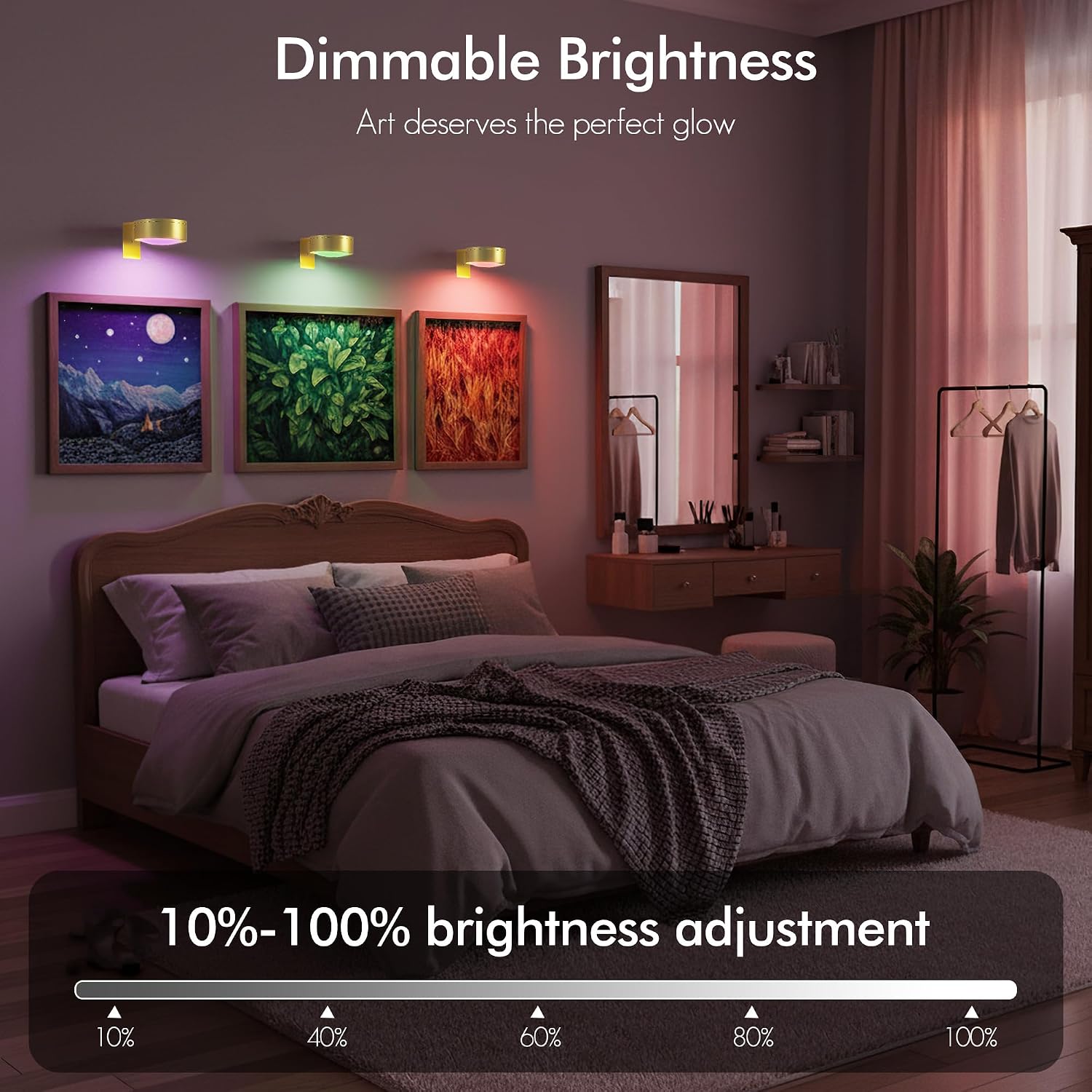 Picture Lights for Wall, Rechargeable Battery Wireless Poster Lights, Gold | LED Magnetic Painting Light with Remote