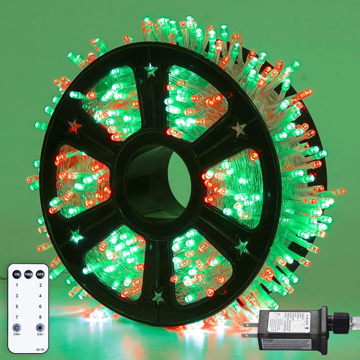 JMEXSUSS 163ft Clear Wire 500 LED Red and Green Christmas Lights