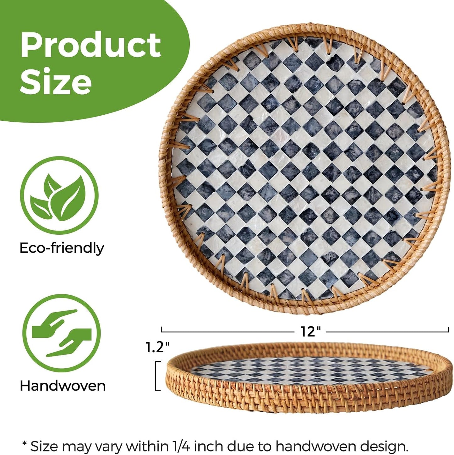 Round Rattan Tray / Checkerboard / Set of 12