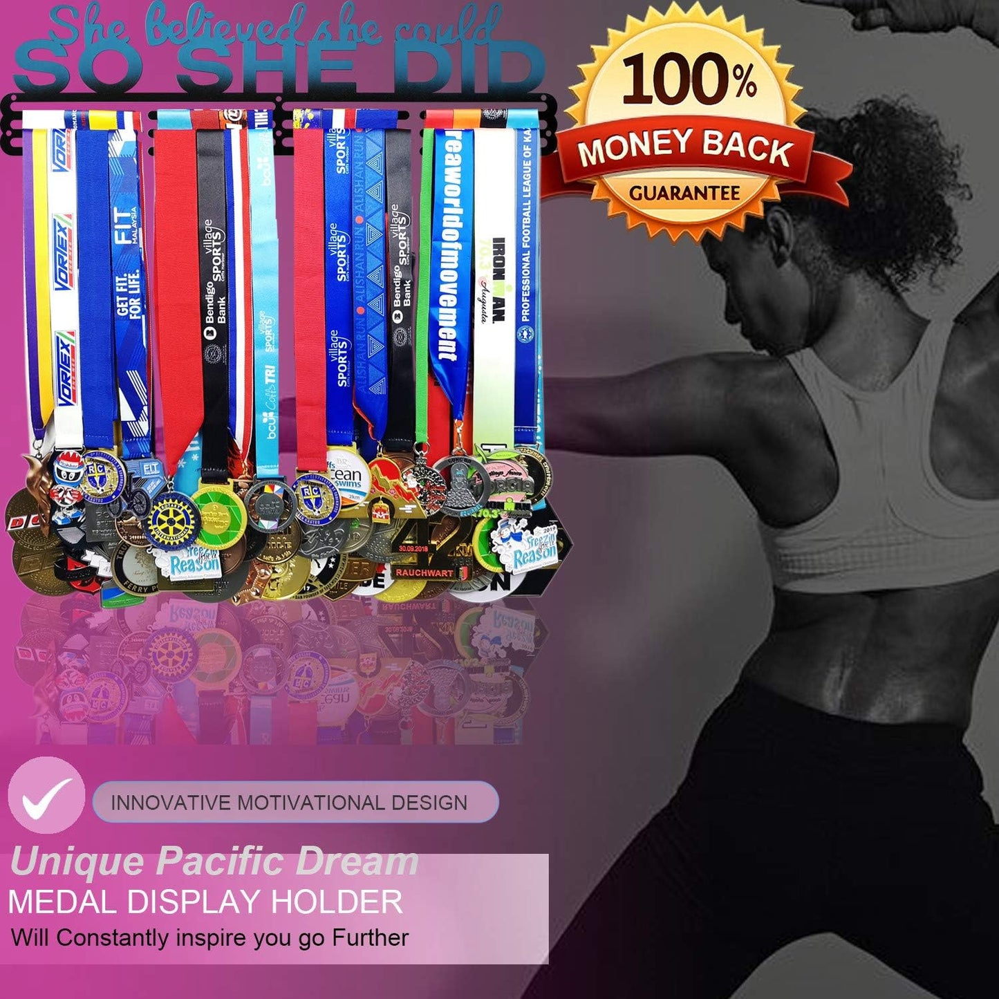 Race Medal Holder Wall Hanger,Marathon Medal Display and Runner Medal Hanger Display,Bib Running Medal Display, Running
