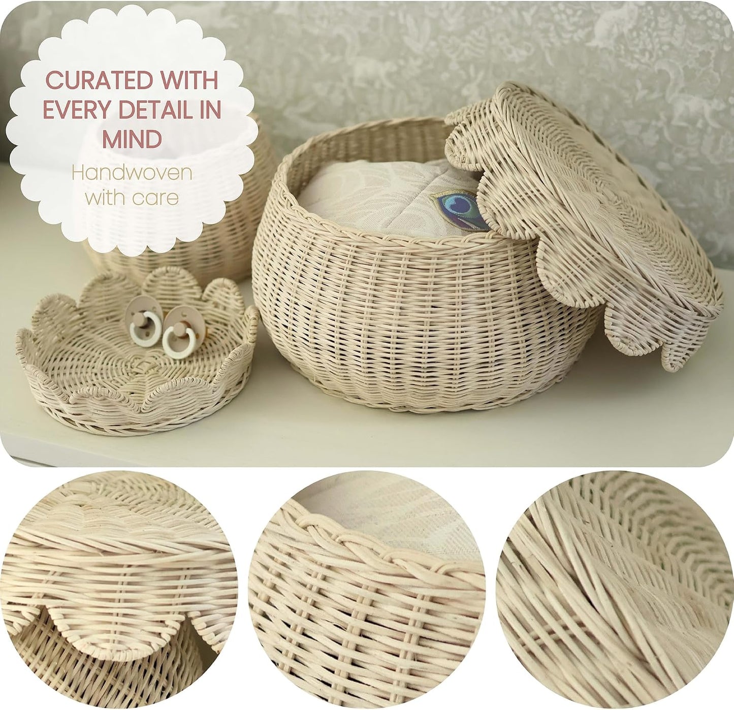 Scalloped Basket Small Rattan Decorative Storage Baskets / Natural / Set of 2