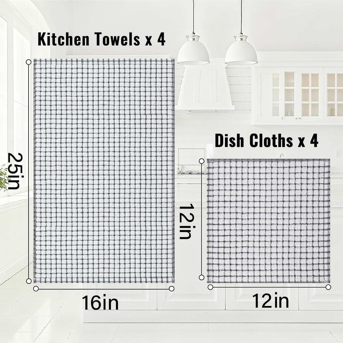 Homaxy Kitchen Towels and Dishcloths Set, Set of 16, Grey | Cotton Terry Kitchen Dish Towels, Super Soft and Absorbent