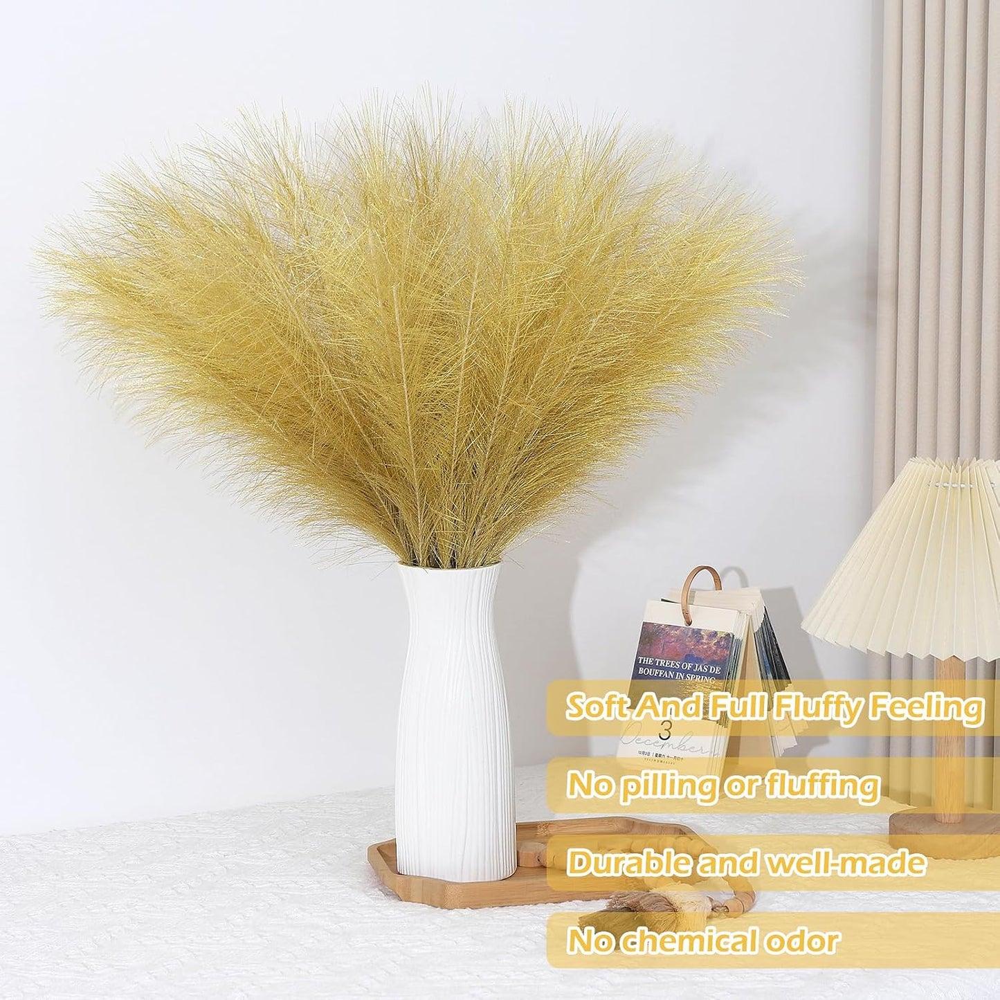 Gold Pampas Grass Decor Faux Pampas Grass Bulk Artificial Dried / Gold Style / 21.7 Inch / Set of 30