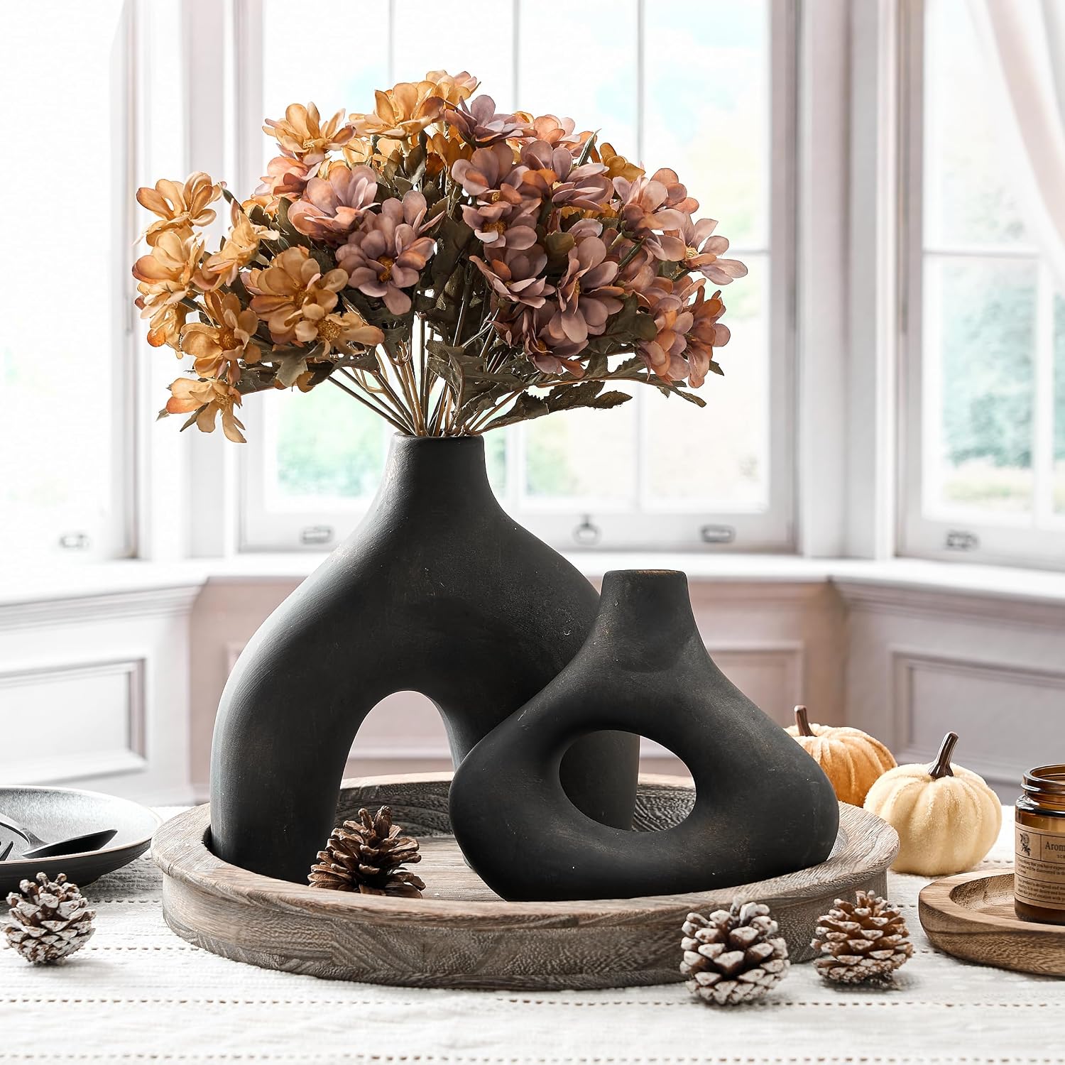 Ceramic Vase for Minimalist Bohemian Decor / Black Bronze / Set of 2
