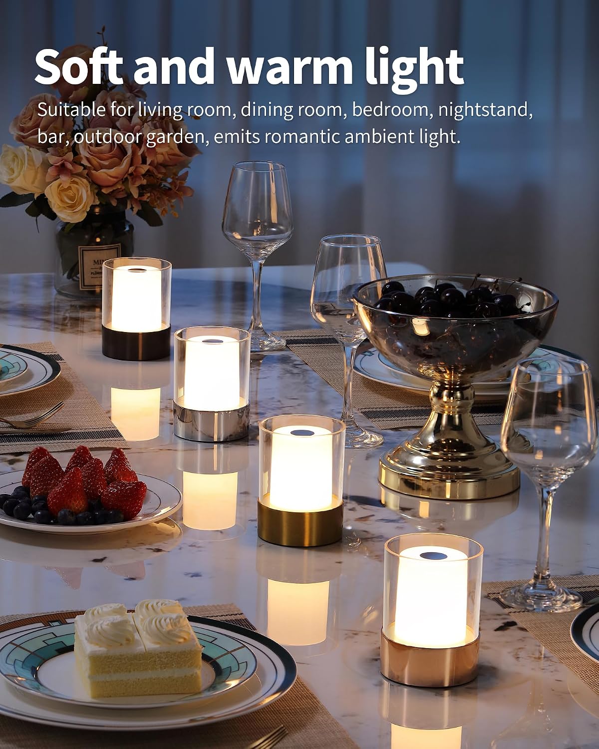 4" Bronze Cordless Table Lamp Set of 2, Outdoor Rechargeable Lamp | LED, Battery Operated, Portable, Touch Night Light