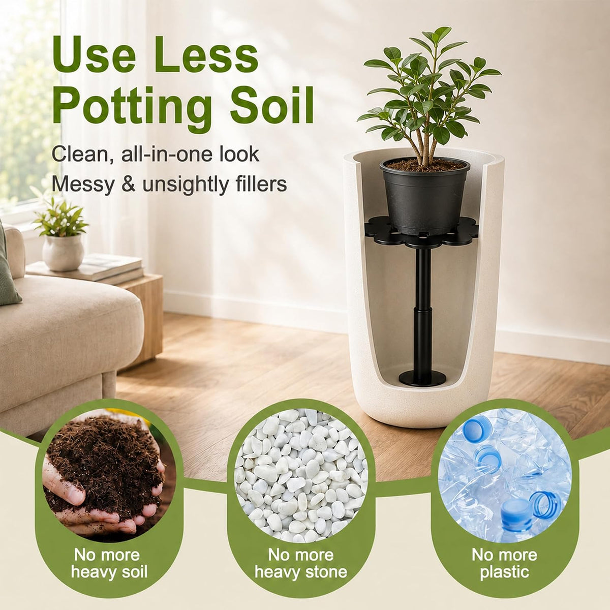Adjustable Plant Risers for Inside Pots, 7-12.6 Inch Lift Height | Flower Planter Insert for Tall Pots, 2 Stands, 2 x