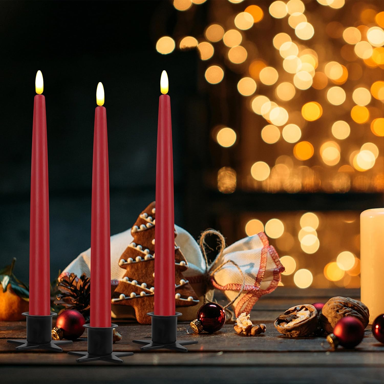 Flameless Taper Candles with 10-Key Remote, Battery Operated Led Flickering 3D Wick Window Candles Real Wax Finished