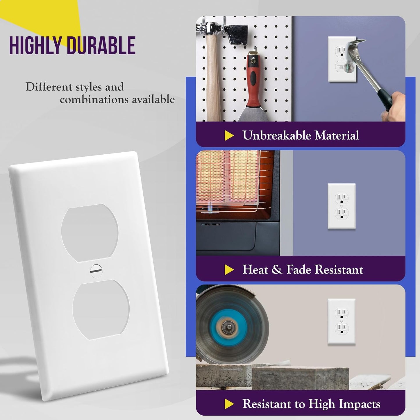 ENERLITES 100 Pack Outlet Covers Wall Plate for Duplex Receptacle, White | Unbreakable polycarbonate, standard size