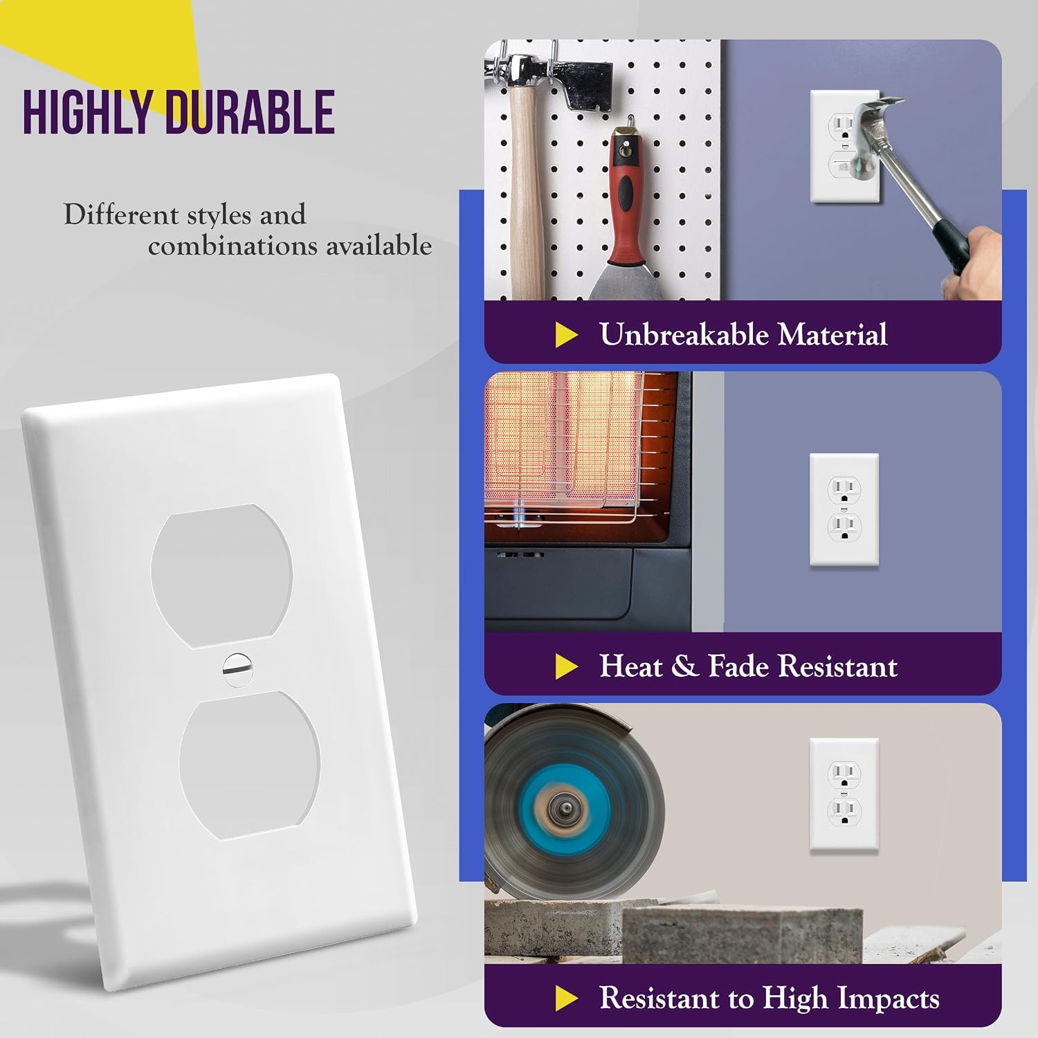 ENERLITES 100 Pack Outlet Covers Wall Plate for Duplex Receptacle, White | Unbreakable polycarbonate, standard size