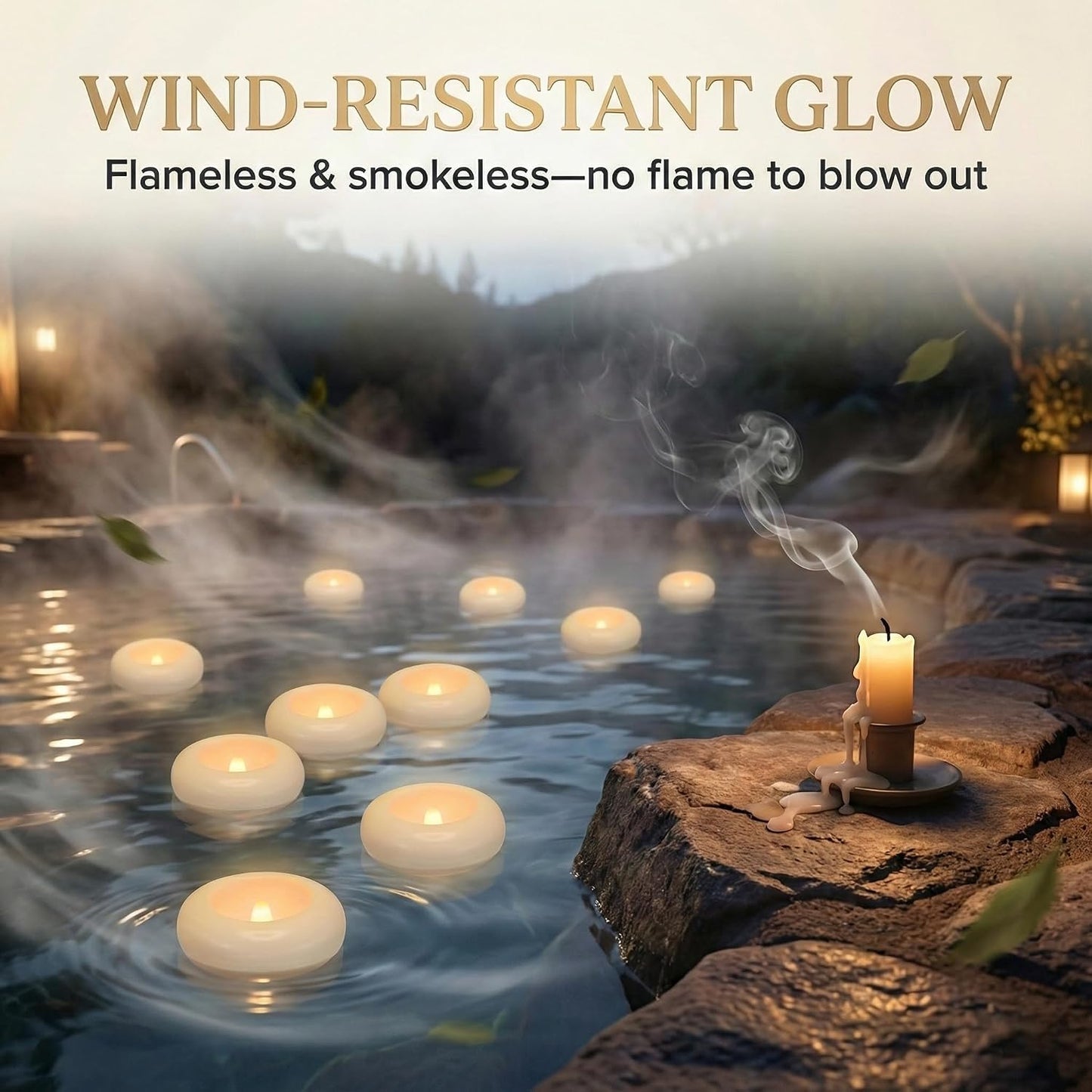 24 Pack Waterproof Flameless Floating Candles, 200-Hour Battery Operated 2.2" LED Tea Lights, Water-Activated