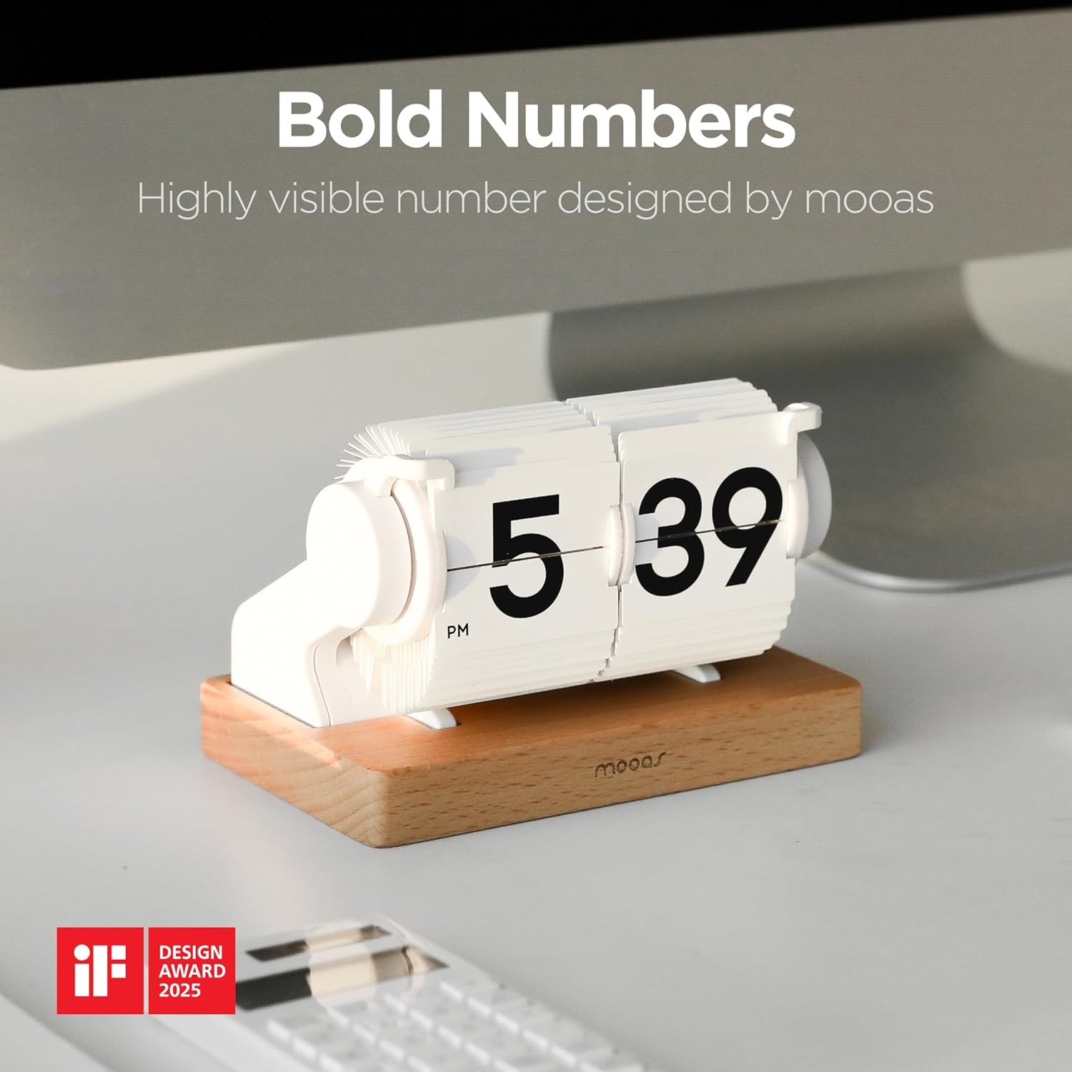 mooas Automatic Mini Flip Clock, Rechargeable, Timer/Alarm/Calendar (White) | Retro Vintage Design, Automatic Flip Desk