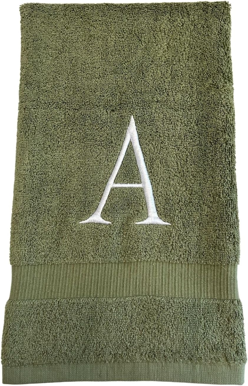 Sage with White Monogrammed Hand Towels for Bathroom - Set of 2 Letter J | Luxury Hotel Quality Initial Towels For
