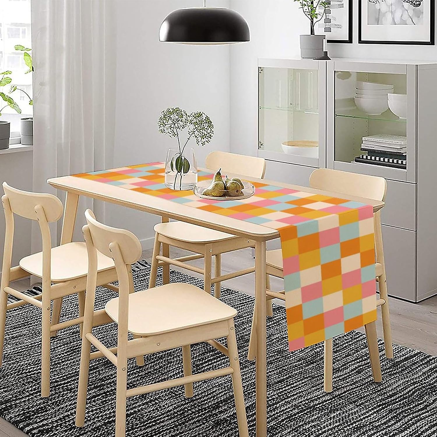70s Hippie Table Runner Vintage Geometric Square Square Grid Yellow Orange Pink Blue 1960s 1970s Retro Country