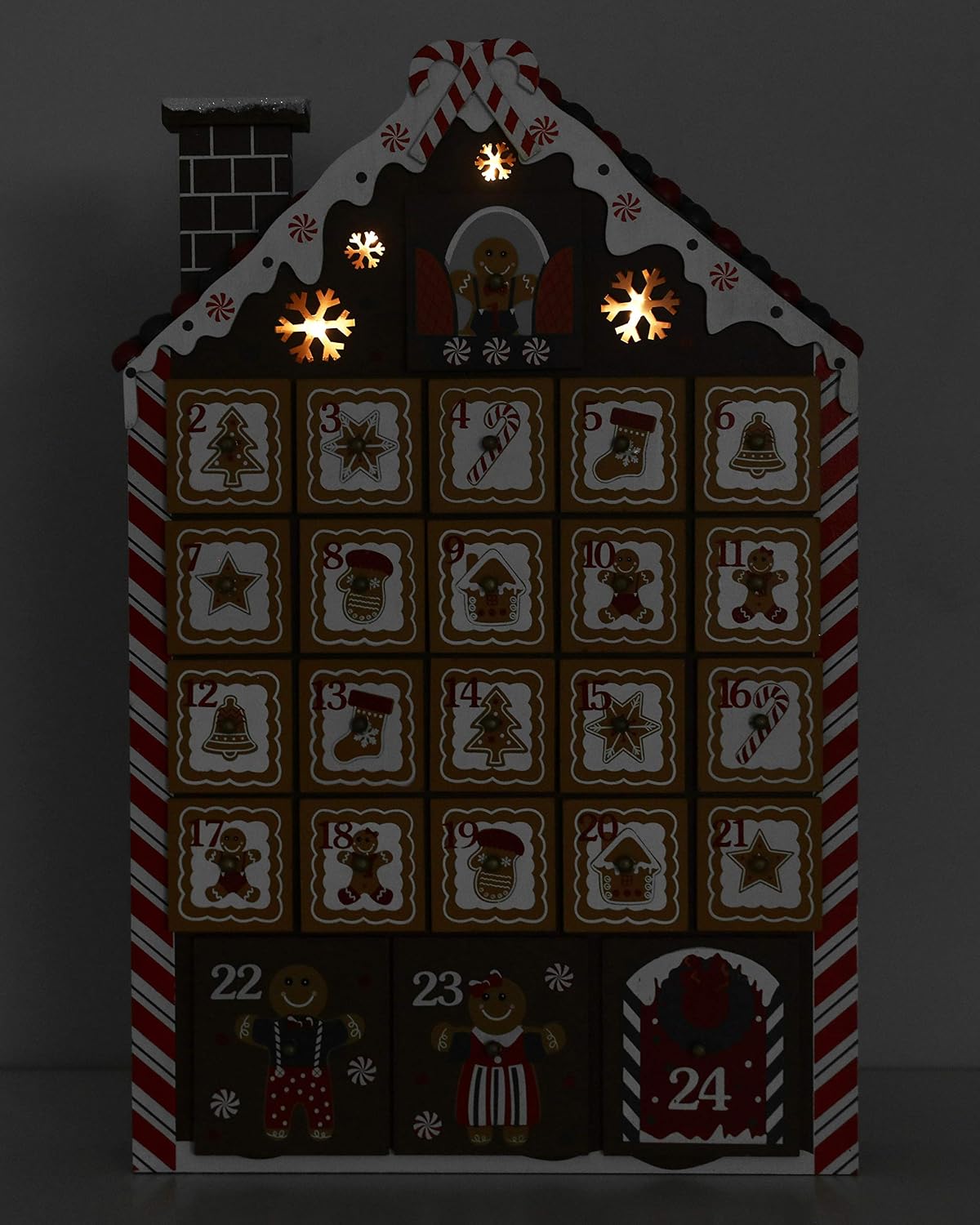 BRUBAKER Reusable Wooden Advent Calendar to Fill - Gingerbread House with LED Lighting - DIY Christmas Calendar 10.31 x