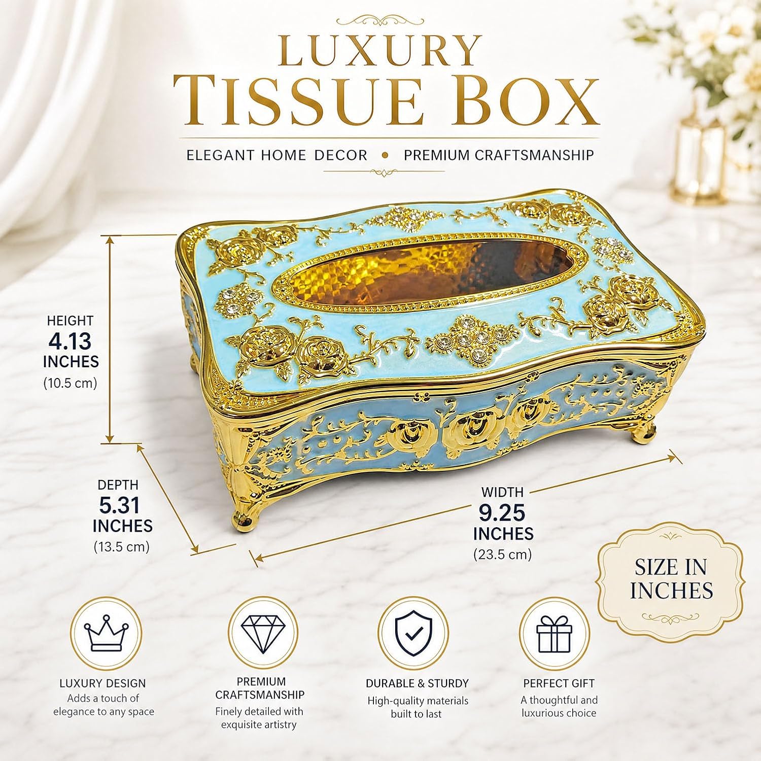 European-Style Vintage Tissue Box Cover / Gold&blue