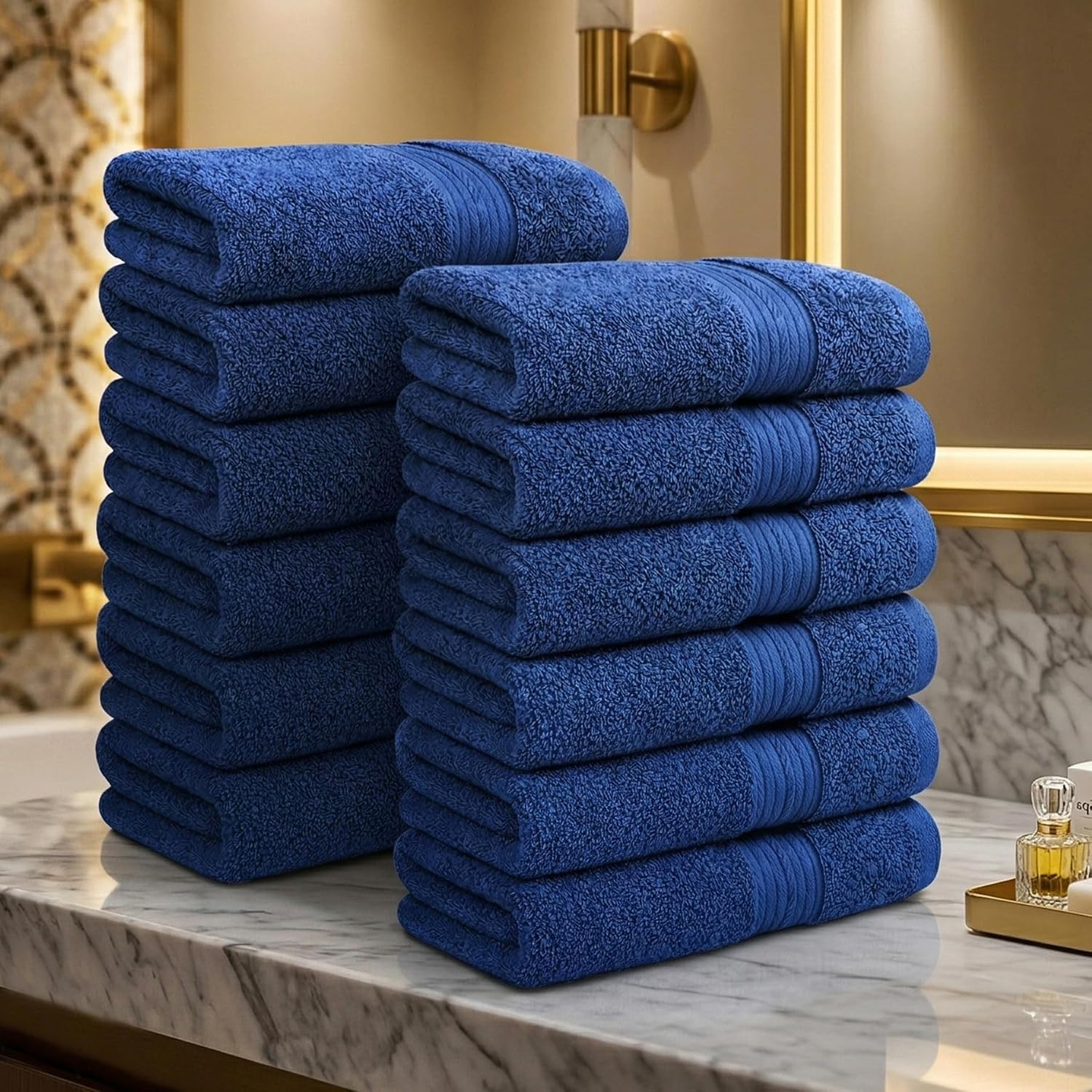 100% Cotton Hand Towels 18x28 Inches, 600 GSM, Soft & Absorbent, Set of 12, Navy