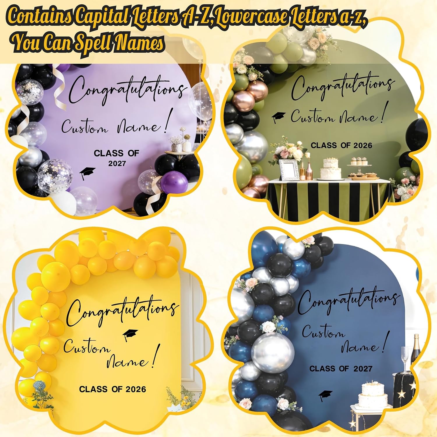 Custom Name Class of 2026 Sign for Backdrop 2026 Graduation Decorations Decals / Black Graduation