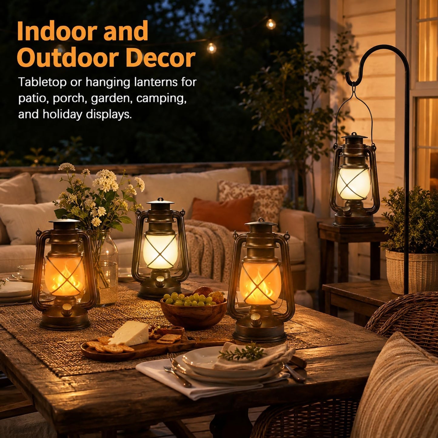 Outdoor Lanterns Waterproof Hanging Vintage LED Camping Lamps with Dancing Flame Non-Solar Remote Control Light