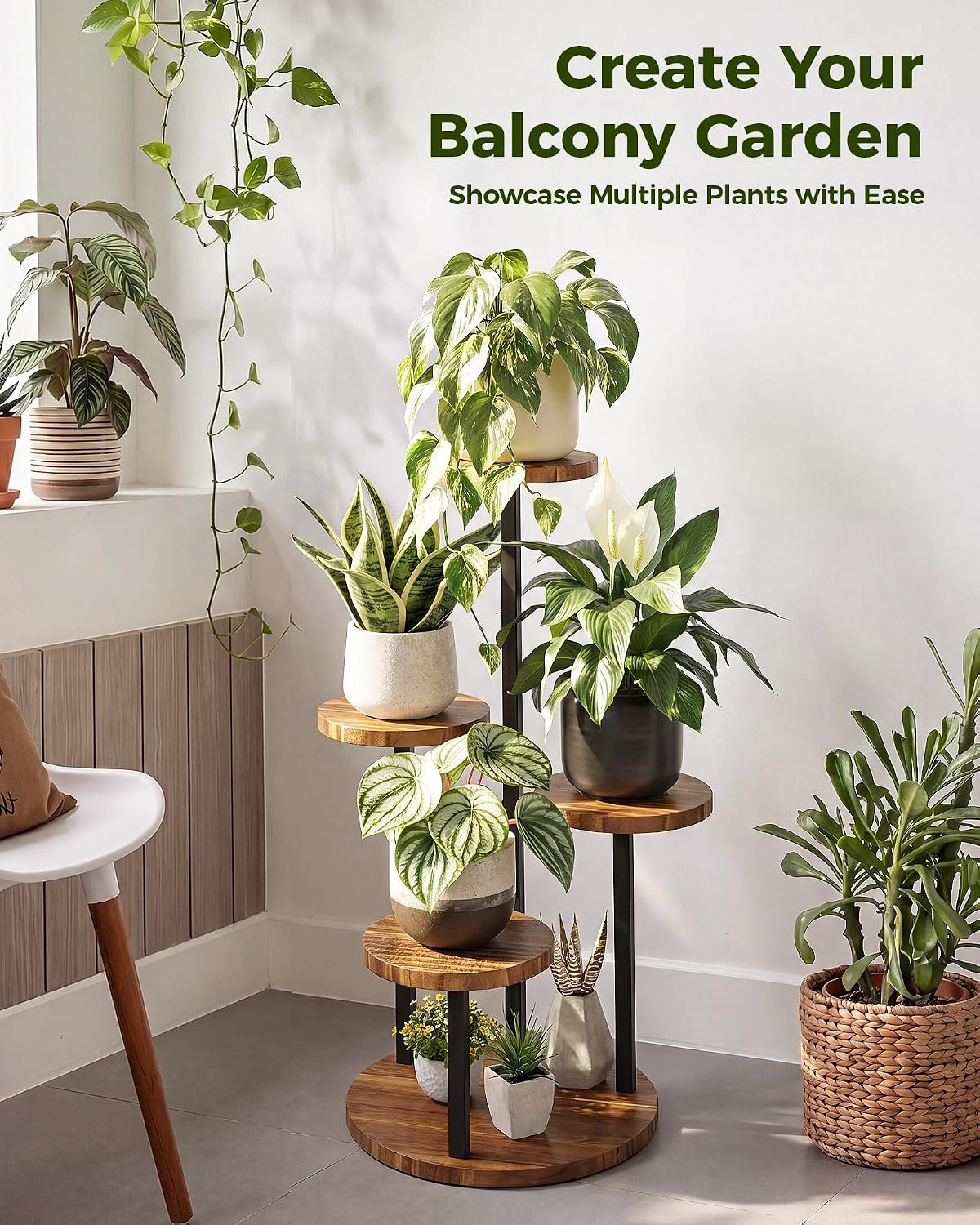 Bamworld Plant Stand Indoor Wood Plant Stand 4 Tier Brown | plant holders for Multiple Plants Tall Corner Plant Stands