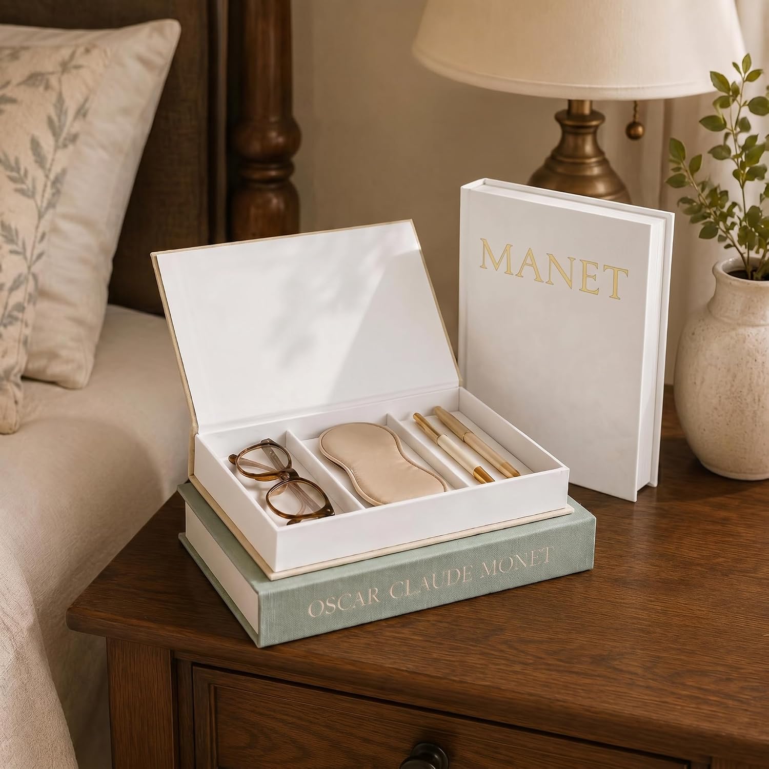 Linen Faux Book / Sage-beige-apricot / Set of 3