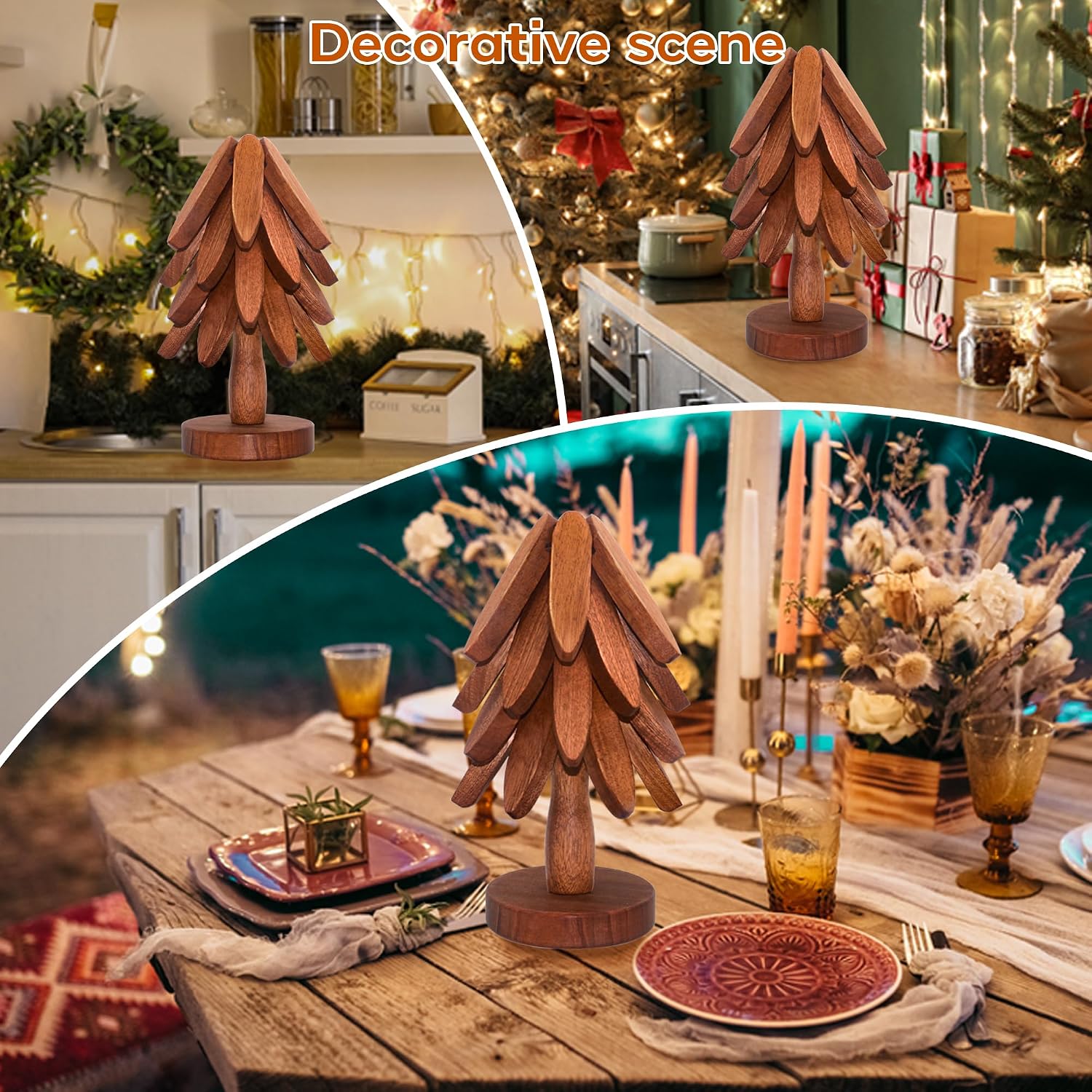 Wooden Trivets for Hot Dishes, Wooden Tree Trivet Set of 4 for Easy Storage - Suited for Hots, Pans/Bowl, Teapot, Hot
