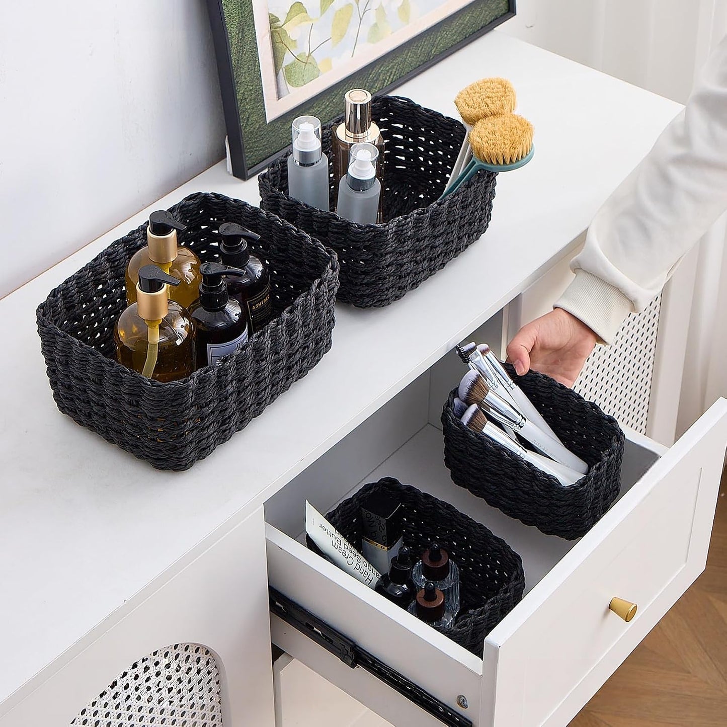 Woven Storage Baskets Set / Black / Set of 4