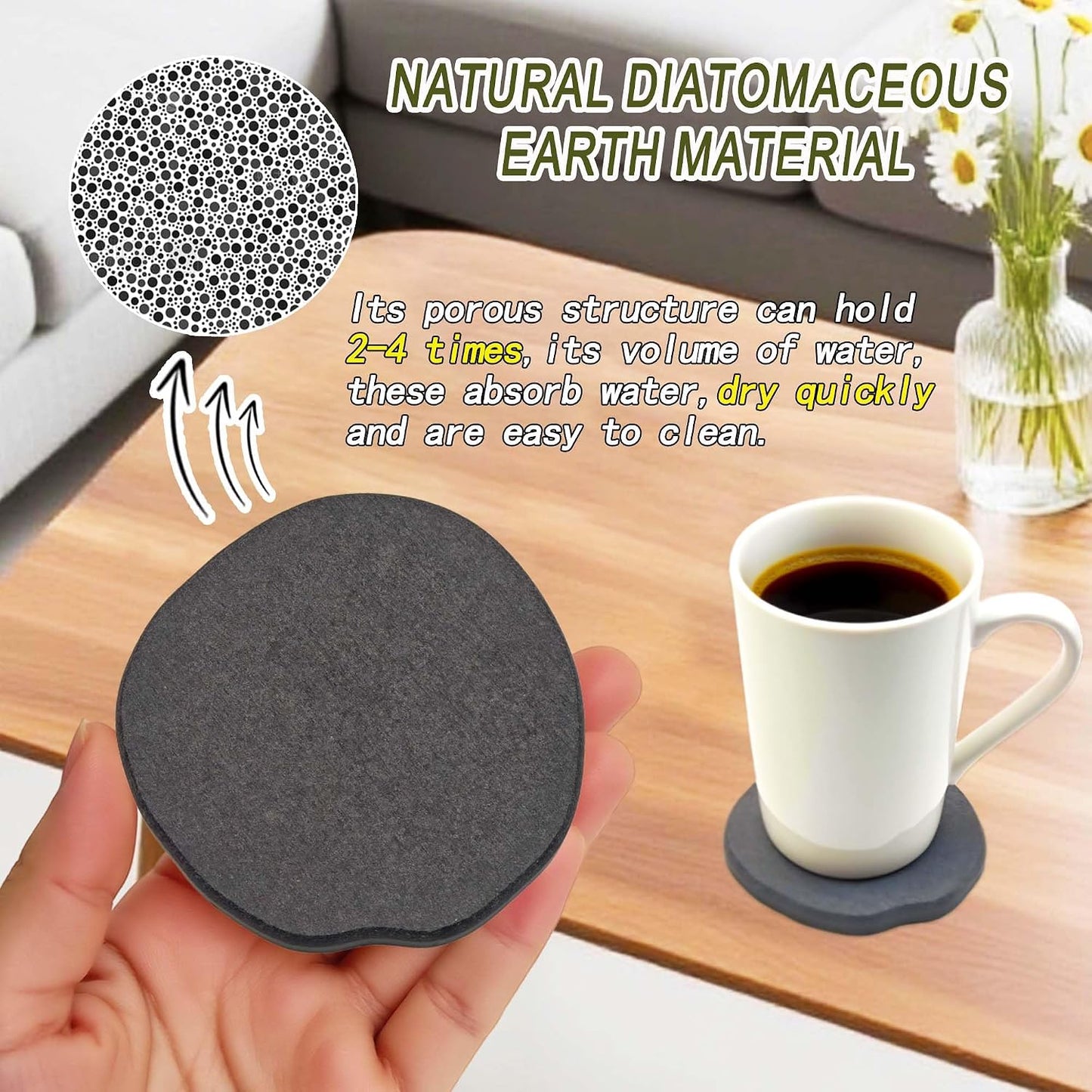 Absorbent Coasters for Drinks Modern Unique Aesthetic Stone Coaster for Desks / Dark Grey / Set of 6